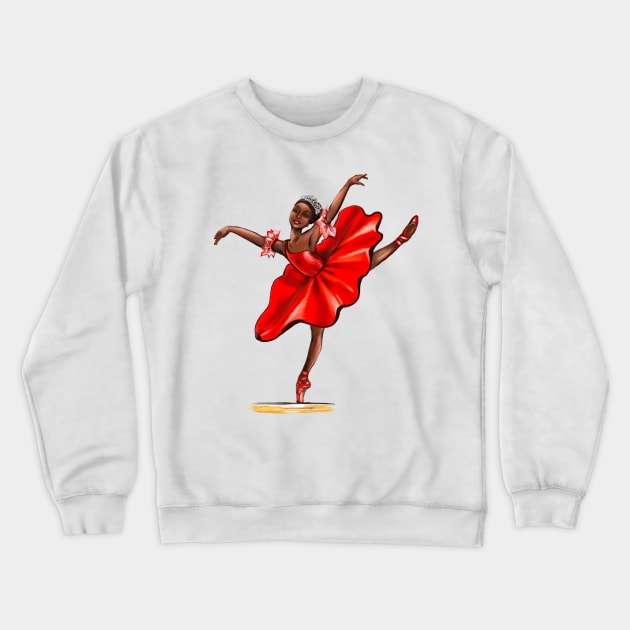 Ballet in red pointe shoes, dress and crown - ballerina doing pirouette in red tutu Crewneck Sweatshirt by Artonmytee